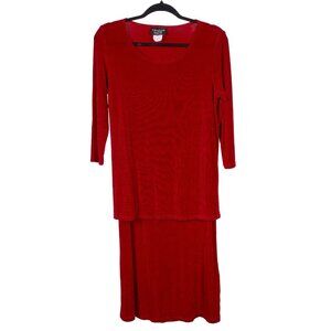 Tanuja Dior Blouse Skirt Set VTG S Womens Red Ribbed Slinky Travel 3/4 Sleeve